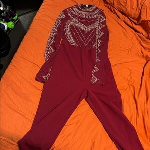 Chic Maroon Jumpsuit with Embellished Design